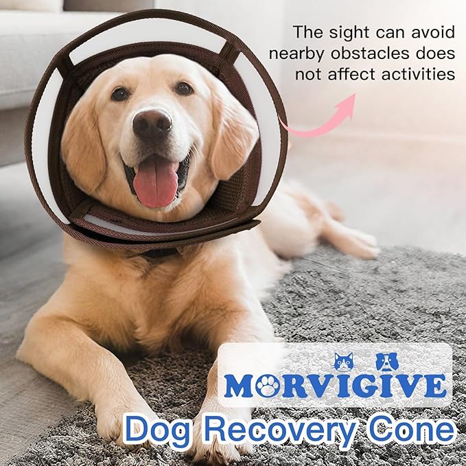 Cone for Large Dogs to Stop Licking - Adjustable Elizabethan E-Collar for After Surgery, Neuter & Wound Protection,Lightweight Breathable Recovery Collar to Prevent Biting (Brown, XL)