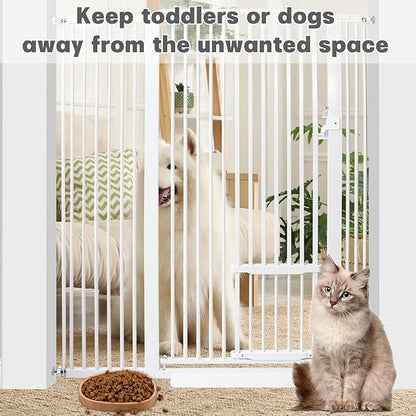 SHYUJAJIE 55 Inch Extra Tall Pet Gate with Small Cat Door,29.55"-46.06" Adjustable Wide Dog Gate, Tall Cats Gates for Doorway, Stairs, House(White)