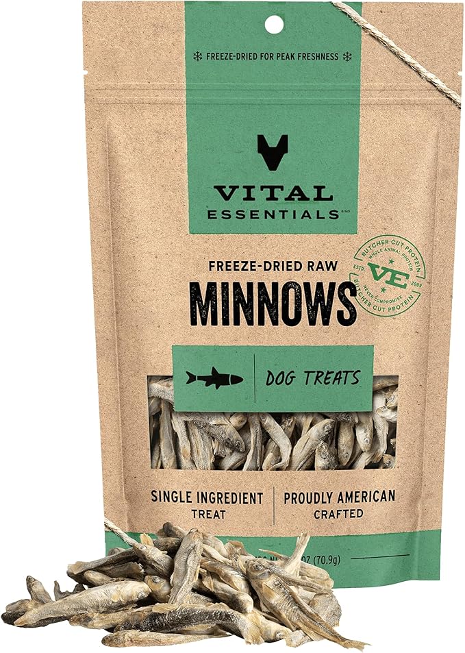 Vital Essentials Freeze Dried Minnows Dog Treats | Single Ingredient | Premium Quality | Grain Free Treats for Dogs, 2.5 oz Bag