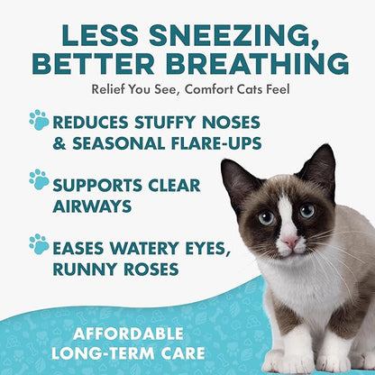 Cat Respiratory Comfort Supplement - Natural Breathe Easy Feline Support for All Seasons, Coughing, Occasional Nasal Stuffiness and Sneezing - 400 Odorless, Easy-to-Administer Tasteless Pills
