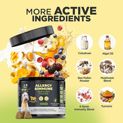 Googipet Dog Allergy Chews, Seasonal Dog Allergy Relief & Itchy Skin Relief, Skin & Coat Supplement Colostrum, Coconut Oil, Omega 3 Fish Oil, & Bee Pollen for Dogs Itch Relief (Peanut Butter Flavor)