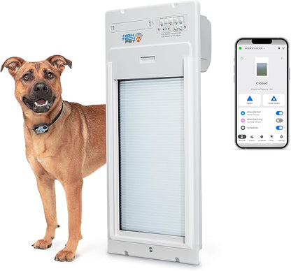 Power Pet Automatic ROLL UP Door by High Tech Pet Brand - Motorized Panel Rolls Up - Pet Operated - Remote App Control - 24/7 Exit & Entry Timers (Medium, Door Mount)
