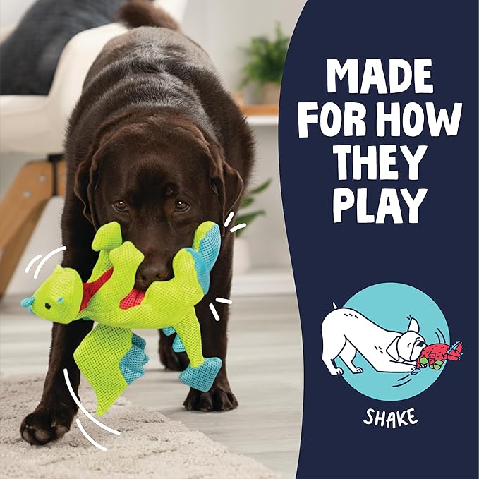 goDog Dragons Squeaky Plush Dog Toy with Double Chew Guard Technology, Durable Fabric & Squeaker for Active Play, Green, Large