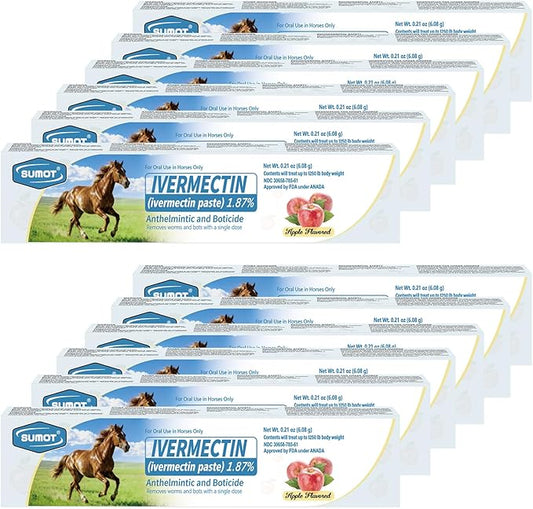 12 Pack Ivermectin Horse Paste 1.87% – Apple Flavored Oral Dewormer for Horses
