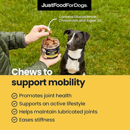 JustFoodForDogs Hip and Joint Supplement for Dogs, Human Grade Glucosamine Chondroitin Dog Supplements, Multivitamin Soft Chews, Omega 3 Oil, Superfood Blend, Plant Based Dog Vitamins - 45 Count