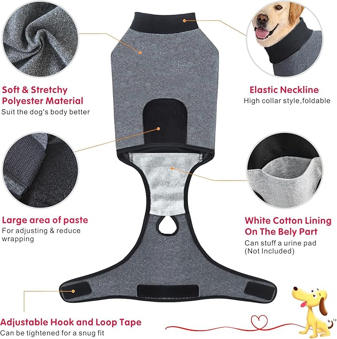 Idepet Dog Recovery Suit for Dogs After Surgery,Onesie Dogs Surgery Suit Female Male Soft Breathable Pet Bodysuit E-Collar & Cone Alternative Surgical Spay Suit Abdominal Anti Licking Wounds (XL)