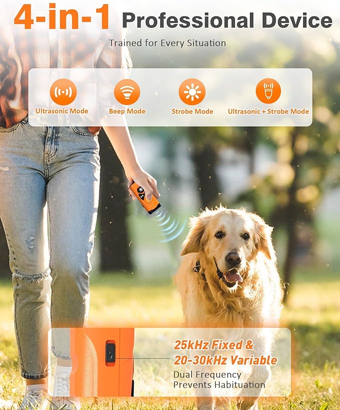 Dog Bark Deterrent Devices | Stop Your & Neighbor’s Dog Barking | 3X Ultrasonic & 23ft Range Anti Barking Device | Dog Behavior Correction Training Indoor Outdoor