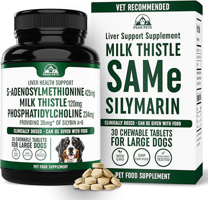 Liver Support Supplement for Large Dogs with Silymarin (Same & Silybin) S-Adenosyl-L-methionine (SAM-e) & Silybum (Milk Thistle) Dog Liver Supplement - 3rd Party Tested, Non GMO - 30 Chewable Tablets