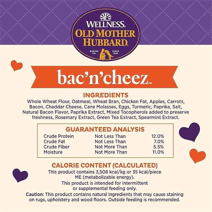 Old Mother Hubbard Wellness Bac'N'Cheez Dog Biscuits,Natural,Training Treats,Bacon & Cheese Flavor,Small Size,(20 Ounce Bag),(Pack of 2)