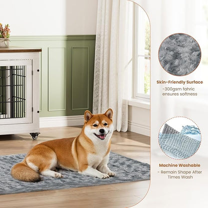 Lulive Dog Crate Furniture Set of 2, Dog Kennel Indoor Double Doors Wooden Dog Cage, 32'' Heavy Duty Dog Crate with Cushion & Wheels, End Table Pet House Chew-Resistant Up to 45 lb, White