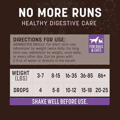 Earth Animal Apothecary Liquid Supplement - No More Runs Herbal Remedies for Dogs & Cats - 2 fl oz