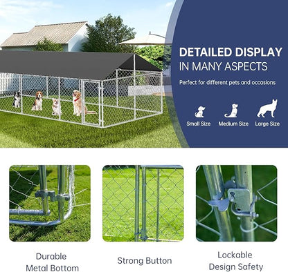 Petony Outdoor Dog Playpen Heavy Duty Dog Kennel House Mesh Dog Big Cage Pet Kennel Steel Fence with Secure Lock