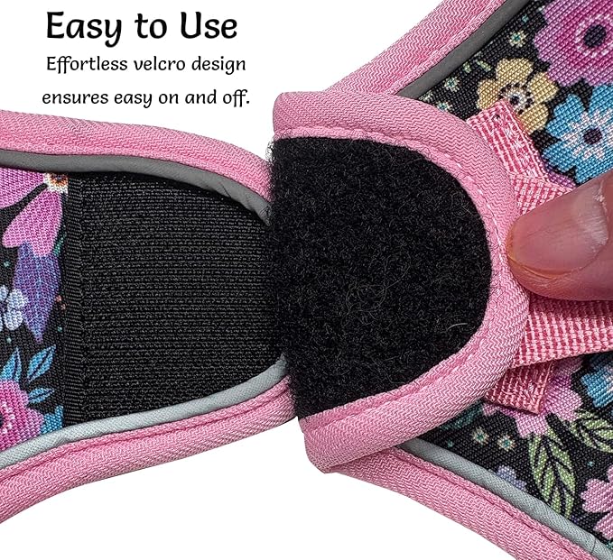 Mihqy Step in Dog Harness and Leash Set, Reflective Adjustable No Pull Dog Harness for Small Medium Dogs Puppy and Cats, Soft Padded Mesh Vest Harnesses for Girl and Boy Pets(Pink Floral,M)