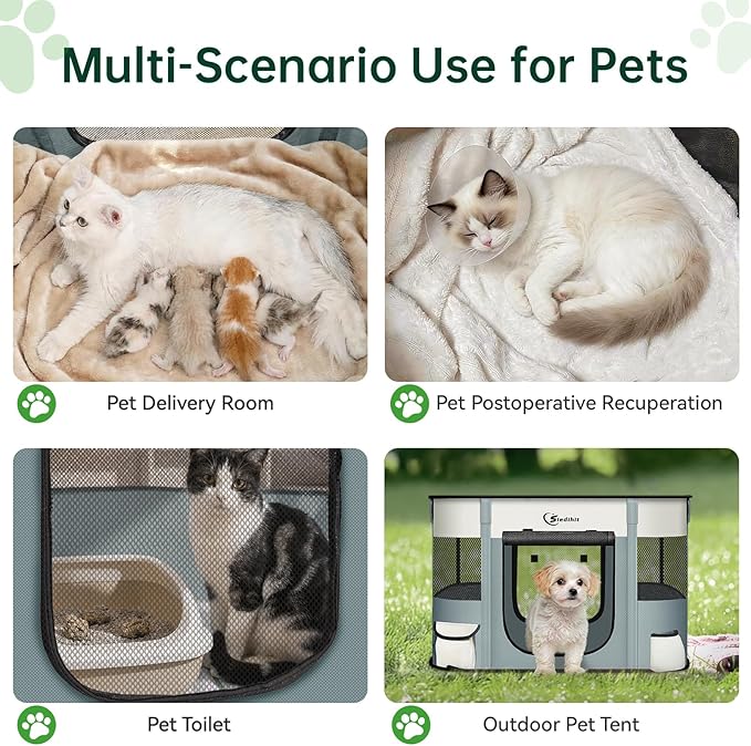 Dog Playpen,Cat Pet Puppy Pen,Portable Playpens for Dogs Indoor Outdoor Travel Camping Use,Foldable Dog Kennel Tent Crate for Rabbit Small Animals with Carrying Case (Grey, Small)