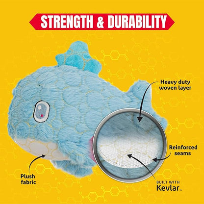 Bite Force - Durable & Strong Dog Toy Blue Whale with Squeaker, Kevlar-Reinforced Seams for Aggressive chewers- Blue.