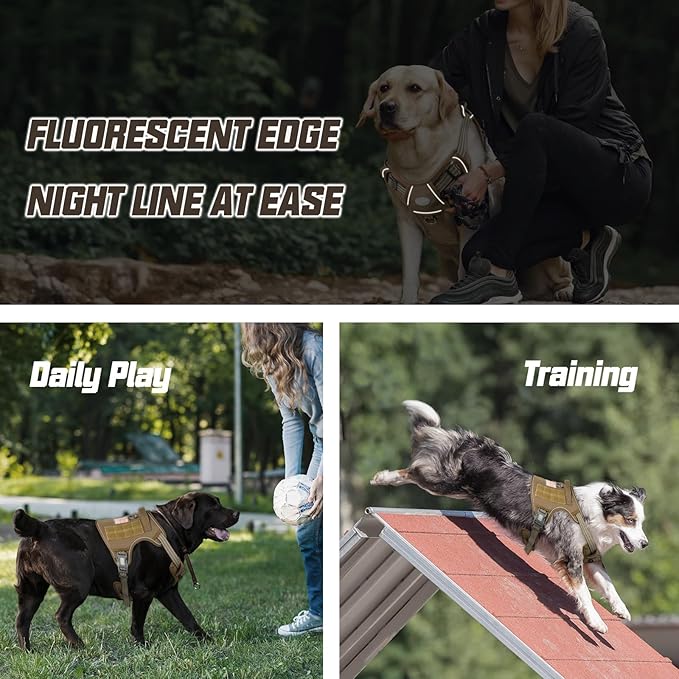 AUROTH Tactical Dog Harness for Large Dogs No Pull Adjustable Pet Harness Reflective Working Training Easy Control Pet Vest Military Service Dog Harnesses Army Yellow XXL