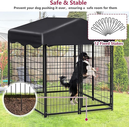Dog Kennel Outdoor, 4.5' x 4' x 4' Outside Dog Kennel with Roof, Welded Wire Pet Pen with Security Lock Dog Cage for Outside Dog Enclosures for Medium Small Dogs