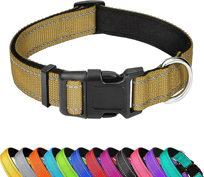 Reflective Dog Collar, Adjustable Soft Neoprene Padded Nylon Pet Collars with Buckle for Puppy and Small Dogs, Cats, Khaki,XS