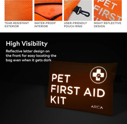 ARCA PET Dog First Aid Kit - Pet Emergency Kit - Water Resistant High Visibility Reflective First Aid Pouch Dog Camping Essentials for Hiking, Backpacking, Sports, Hunting