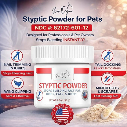 2-Pack Styptic Powder for Dogs, Cats, and Birds (2 oz) by Evo Dyne | Fast-Acting Blood Stop Powder for Pets | Quick Stop Bleeding for Dog Nail Clipping, Grooming, Cuts and More
