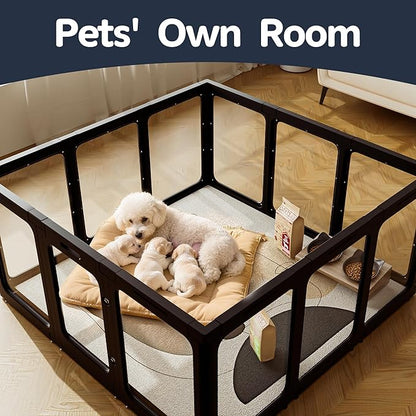 Jalove Acrylic Dog Playpen Indoor, 24“ H Plastic Pet Playpen with Door, Clear Pet Play Pen for Puppy Cat Rabbit Ferret, Easy Assemble Dog Pen, Preferable for Small Cage, Black 10 PCS