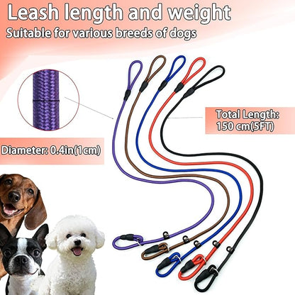 FOVRLZSE Nylon Dog Leash 5-Pack (Red/Black/Blue/Brown/Purple), 4.6FT Training Leash for Small to Medium Dogs, 10mm Braided Nylon with TPU Non-Slip Buckle, Daily Walking & Puppy Training