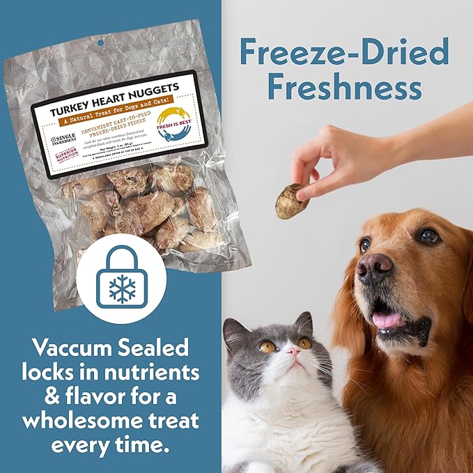 Fresh Is Best Turkey Heart Nuggets Freeze Dried Dog Treats – Raw Freeze Dried Treats for Dogs & Cats in Resealable Zipper Bag – High-Protein Single Ingredient – Made in the USA
