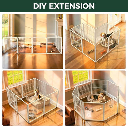 FXW AuraSpace Pro Acrylic & Wire Mesh Indoor Dog Playpen, 32" Height 8 Panels Metal Dog Pen for Small and Medium Dogs, White│Patented