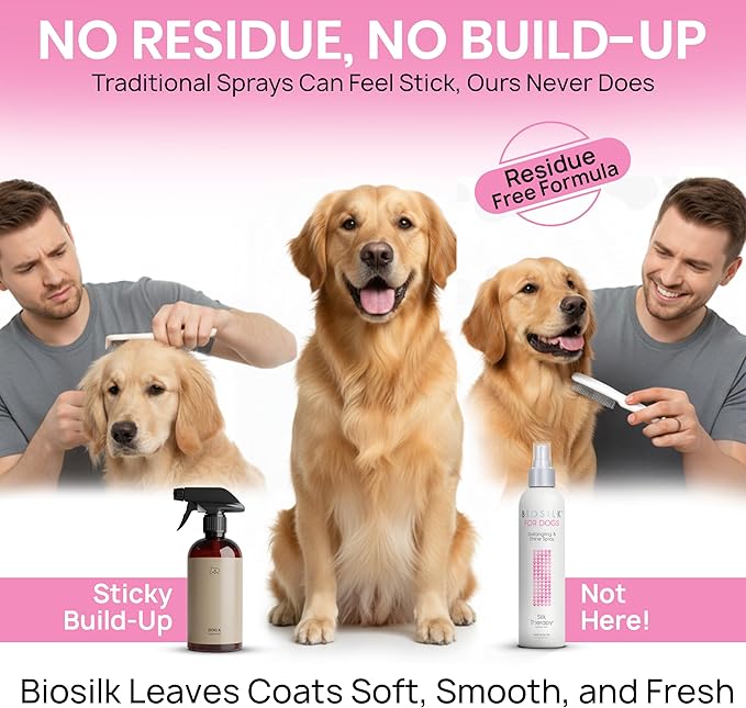 BioSilk for Dogs Detangling Spray with Shine Support, Lightweight Leave in Grooming Mist That Helps Smooth Coats, Detangle, and Add Shine Without Buildup, 8 Fl Oz - 2 Pack