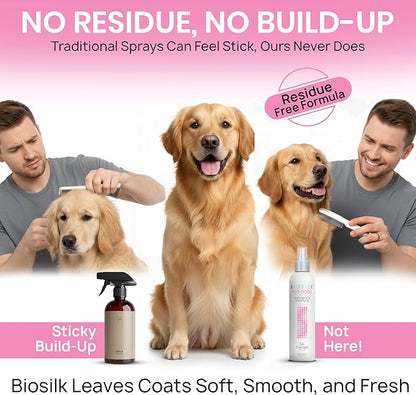 BioSilk for Dogs Detangling Spray with Shine Support, Lightweight Leave in Grooming Mist That Helps Smooth Coats, Detangle, and Add Shine Without Buildup, 8 Fl Oz - 2 Pack