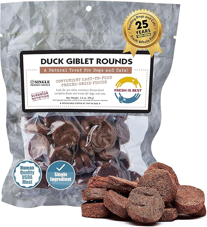 Fresh Is Best Duck Giblets Freeze Dried Dog Treats – Raw Freeze Dried Cat Treats in Resealable Zipper Bag – High-Protein for Dogs & Cats – Made in The USA