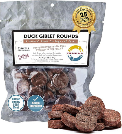 Fresh Is Best Duck Giblets Freeze Dried Dog Treats – Raw Freeze Dried Cat Treats in Resealable Zipper Bag – High-Protein for Dogs & Cats – Made in The USA