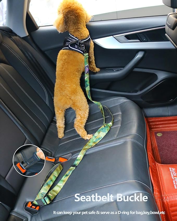 Hotsky Double Handle Dog Leash for Large Medium and Small Breed Dogs that Pull,Adjustable Nylon Heavy Duty Dog Leash with Car Seat Belt for Walking and Training,Camo,4.5-6 FT