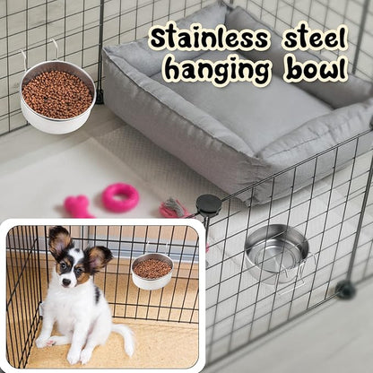 mumufy 6 Pieces Stainless Steel Hanging Water Bowls with Holder Detached Anti Spill Pet Metal Bowl Cage Kennel Crate Food Bowl(30 oz)