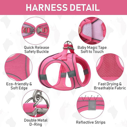 GAMUDA Small Pet Harness Collar and Leash Set, Step in No Chock No Pull Linen Fabric Soft Mesh Dog Vest Harnesses Reflective for Dogs Puppy Cats Kitten Rabbit (Pink, XXS)