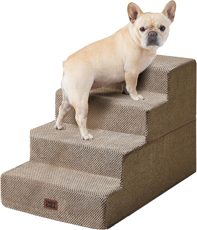 EHEYCIGA Dog Stairs for Bed 20" H, 4-Step Extra Wide Dog Steps for High Bed, Pet Steps for Small Dogs and Cats, Non-Slip Balanced Pet Ramp Indoor, Camel