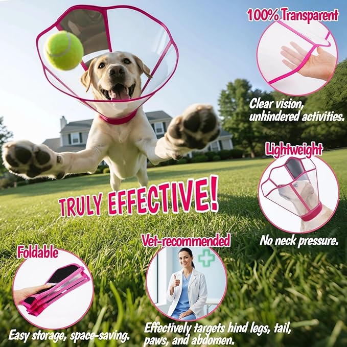 Comfy Dog Cone Collar for Dogs to Stop Licking, Soft Transparent E Collar for Small Dogs After Surgery, Extra-Long Recovery Cones, Durable & Easy-Clean Pet Neck Collars, Lightweight Cone(Rosered, S)