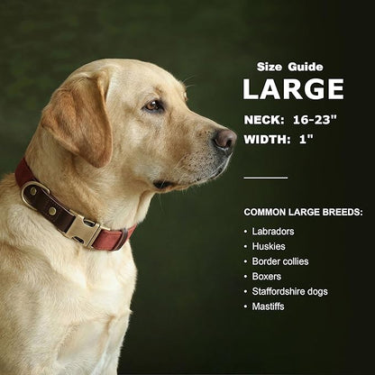 Didog Soft PU Leather Dog Collar for Large Dogs,Classic Adjustable Dog Collars with Quick Release Metal Buckle,Easy Clean and Comfortable with Nylon Lining,Reddish Brown,L Neck 16-23"