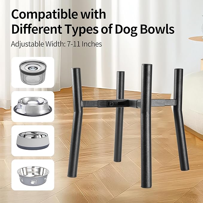 PROERR Lifted Dog Bowl Stand - Without Bowls, Single Raise Pet Food Table Adjustable Wide 7-11", Tall 12" - Bowl Stand Size Optional, Dog Bowls Holder Elevated for Small Medium Large Dogs Breed