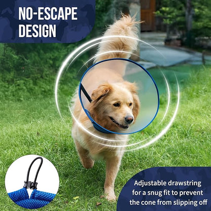 OneTigris Depth Adjustable Soft Dog Cone Collar for Medium Large Dogs After Surgery, Recovery for Small Dogs, Lightweight Elizabethan Collar for Dog to Stop Licking (Blue, XL)