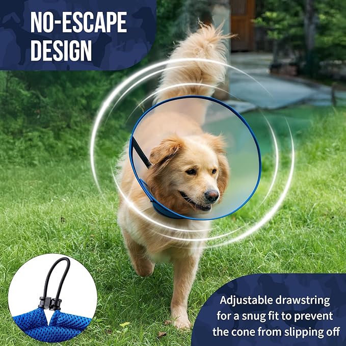 OneTigris Depth Adjustable Soft Dog Cone Collar for Medium Large Dogs After Surgery, Recovery for Small Dogs, Lightweight Elizabethan Collar for Dog to Stop Licking (Blue, M)