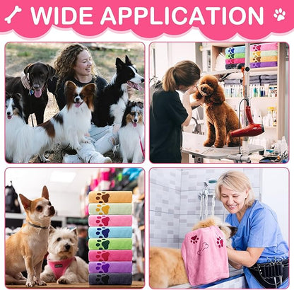Chumia 8 Pcs Dog Towels for Drying Dogs Cats Pet Towels Bulk Puppy Microfiber Fast Drying Paw Bath Bathing Supplies Absorbent for Medium Pets(18 x 28 Inch,Dog Paw and Bone,Sweet Color)
