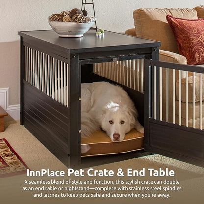 New Age Pet ECOFLEX InnPlace Dog Crate & End Table, Indoor Furniture Style Pet Kennel for Small, Medium, Large & XL Dogs, Durable Composite, Espresso Black, X-Large