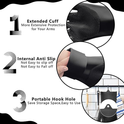 Pet Grooming Gloves—Heat Resistant Dog Washing Gloves with High-Density Teeth, Dog Bath Scrubber with Enhanced Five Finger Design, Silicone Gloves for Dogs and Cats Bathing, Massage (Dark)