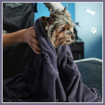Chumia 8 Pcs Dog Towels for Drying Dogs Cats Pet Towels Bulk Puppy Microfiber Fast Drying Paw Bath Bathing Supplies Absorbent for Medium Pets(18 x 28 Inch,Dog Paw and Bone,Gray)
