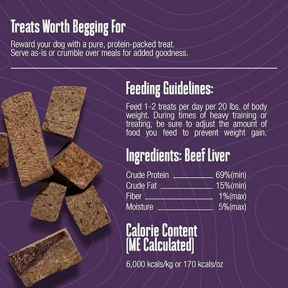 Whole Life Dog Just One Beef Liver Freeze Dried Dog Treats - Human Grade High Protein Food, Healthy Training Snacks, Freeze Dried Food Toppers, USA Made Natural Treats - 18 oz (Pack of 1)