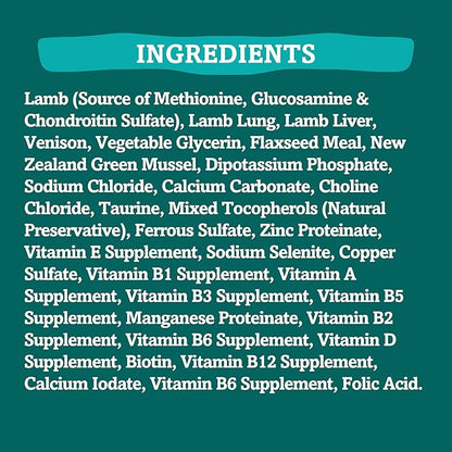 RawTernative Air Dried Dog Food, High Protein, Over 90% Real Lamb, Organs, & Venison + New Zealand Green Mussels, Complete Meal or Topper, Grain Free, Gluten Free, Non GMO, (5 oz Bag)