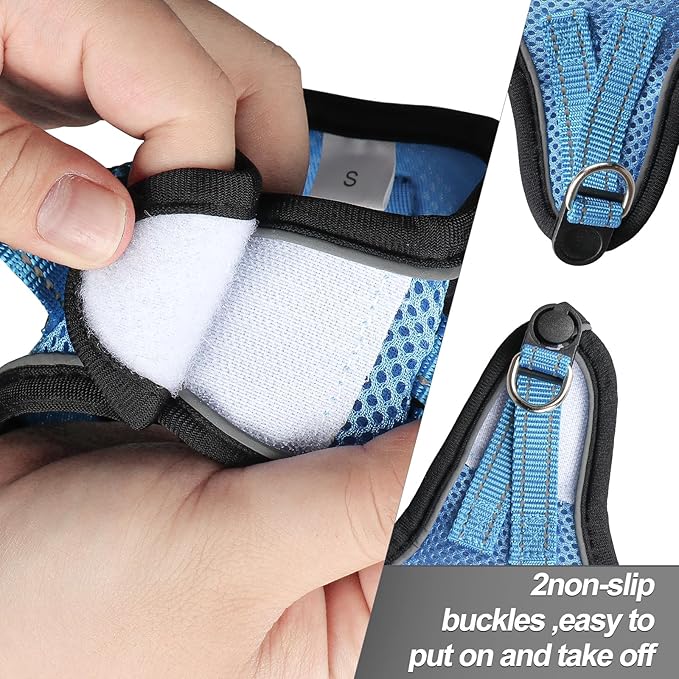 Dog Harness for Small Dogs and Leash Set, Honeycomb Grid, Reflective Lightweight Harness & Anti-Twist Pet Lead Multi Color, Size: XS-S-M. (S, Marine Blue)