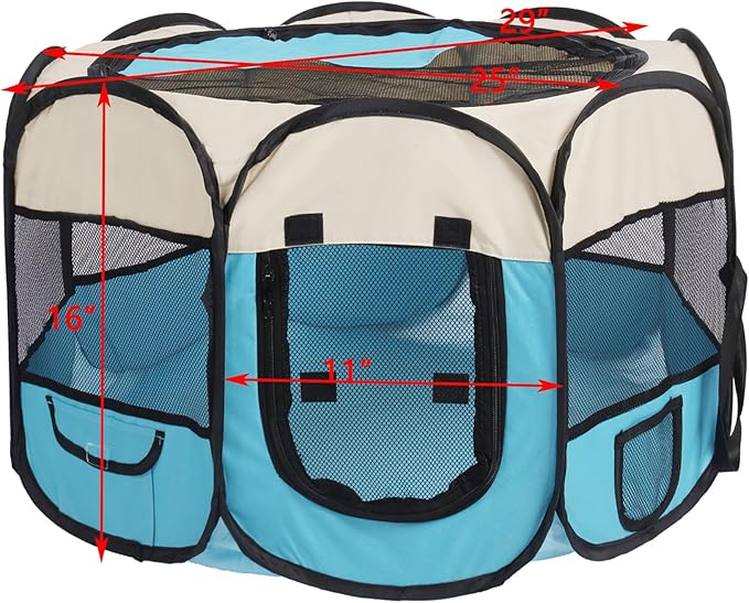 Pet Cat Playpen for Indoor Cats,Puppy Small Dog Cat Tent Crates Cage,Portable Pet Dog Playpen,29x29x16,Grey/Beige,1Pack