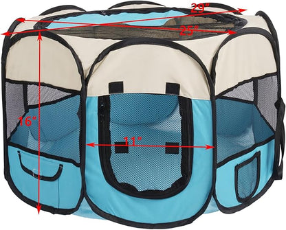 Pet Cat Playpen for Indoor Cats,Puppy Small Dog Cat Tent Crates Cage,Portable Pet Dog Playpen,29x29x16,Grey/Beige,1Pack